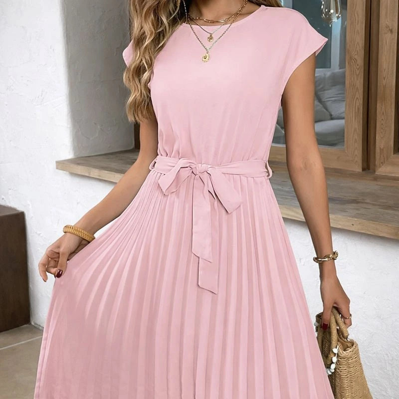 Vestido - Midi Plissado com Faixa