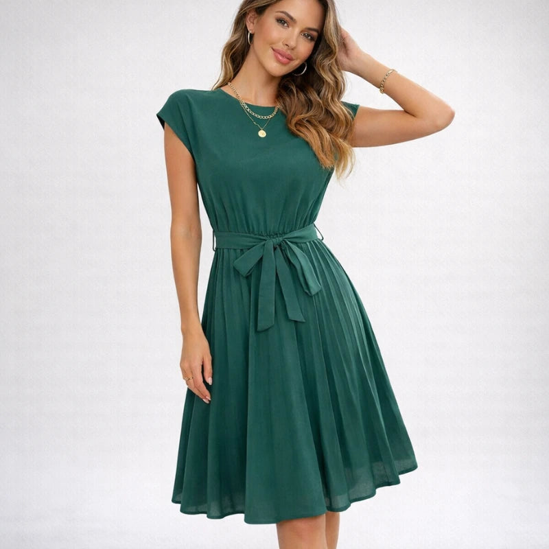 Vestido - Midi Plissado com Faixa