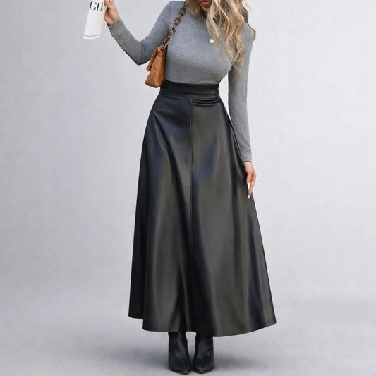 Saia - Midi Longa em Couro com Zíper